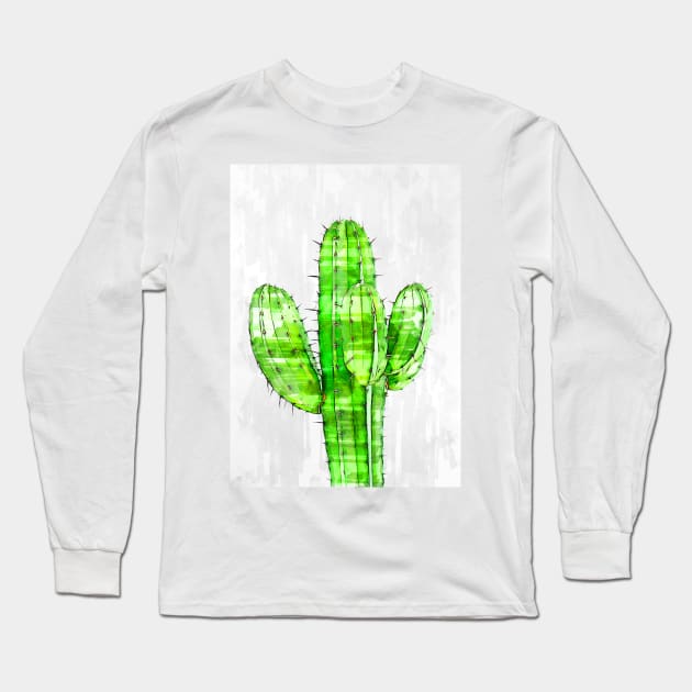 Big Cactus Plant Minimal Marker Sketch Long Sleeve T-Shirt by ColortrixArt